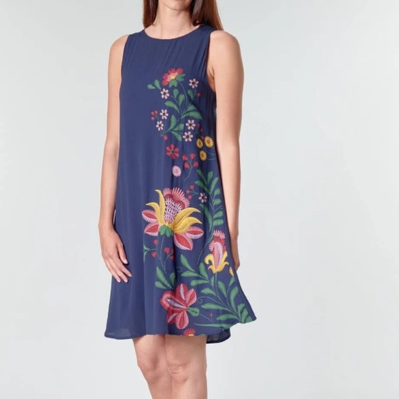 Desigual Women's Vest Anjou Dress Sleeveless Floral Light Viscose Blue Sz 42 - Picture 4 of 9